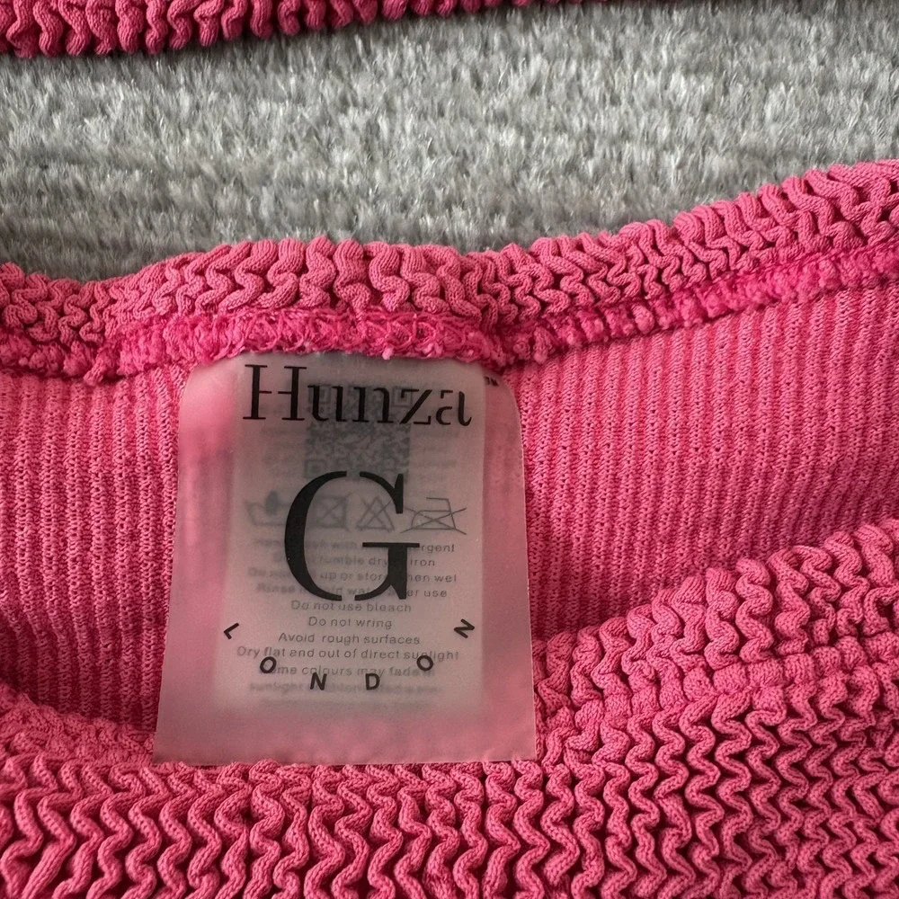 Hunza G Two Piece Bikini Set Swimsuit OS Barbie Pink Crinkle Swimwear Resort